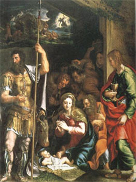 Giulio Romano The Nativity and Adoration of the Shepherds in the Distance the Annunciation to the Shepherds (mk05)